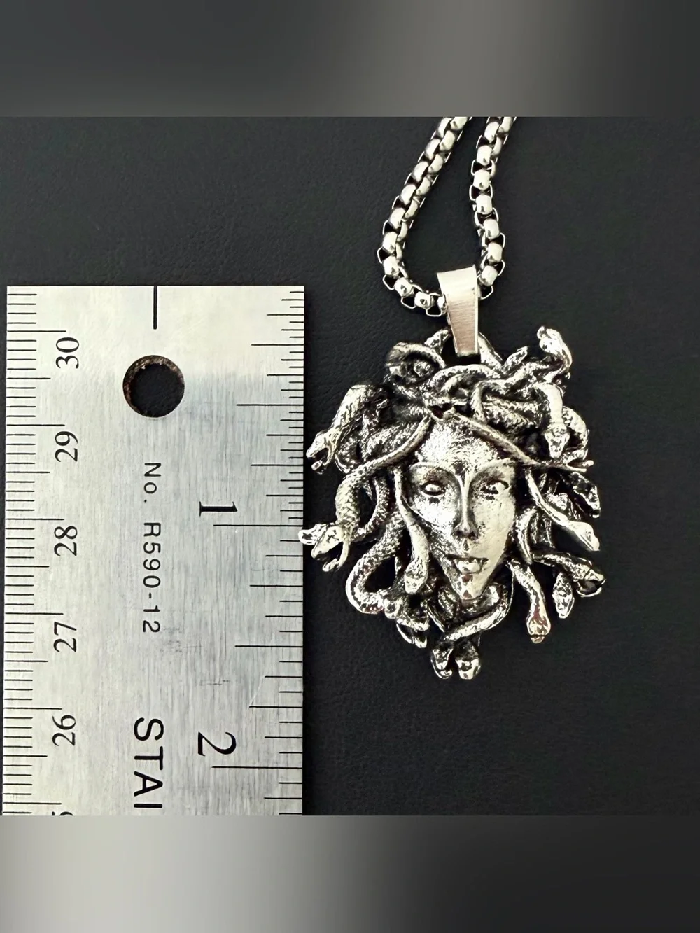Gothic Silver Medusa Gorgon Pendant Necklace